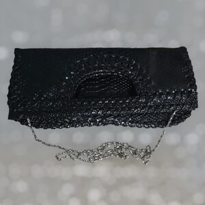 Big Buddha Black Faux Alligator Clutch Handbag Crossbody Bag